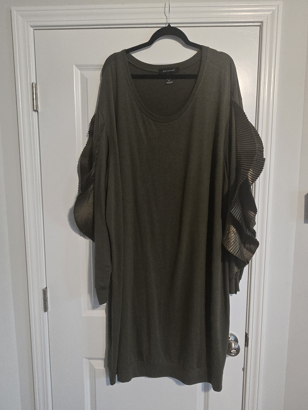 Ashley Stewart Olive Green Ruffle Sleeve Dress